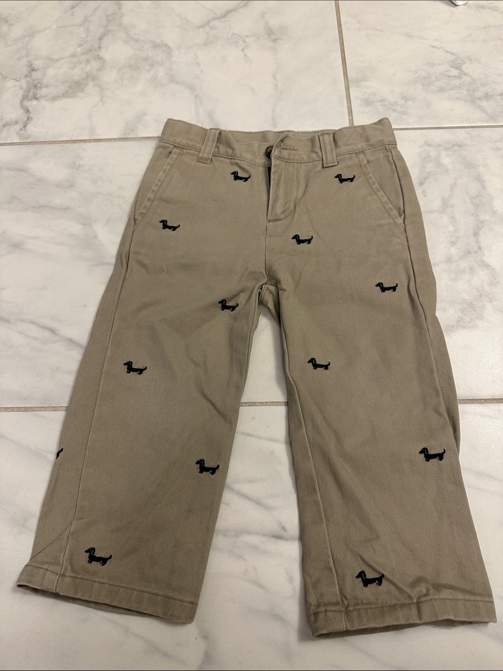 Like new Janie & Jack 18-24 mo  Embroidered Khaki Pants with Dog Motif